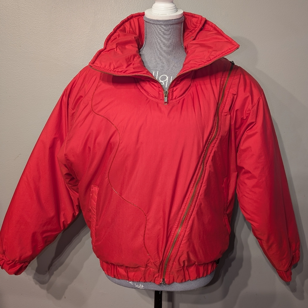 COLD STORAGE Red Retro Ski Jacket Asymmetric Zip Funnel Neck Vintage Medium